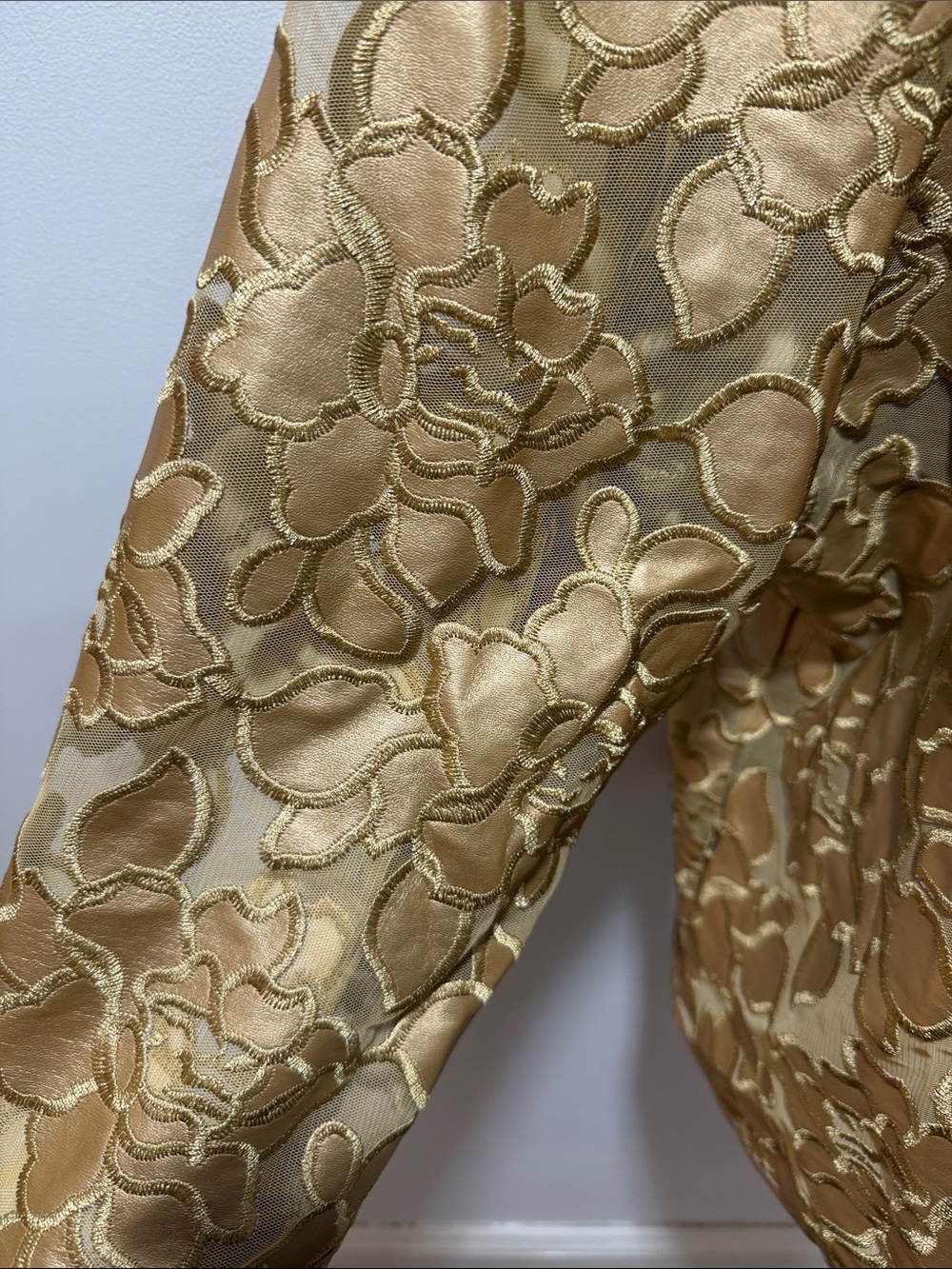 Colleen Lopez Women Floral Gold Sheer Zip Up Jacket Artsy Boho Victorian Plus 2X - Picture 2 of 9